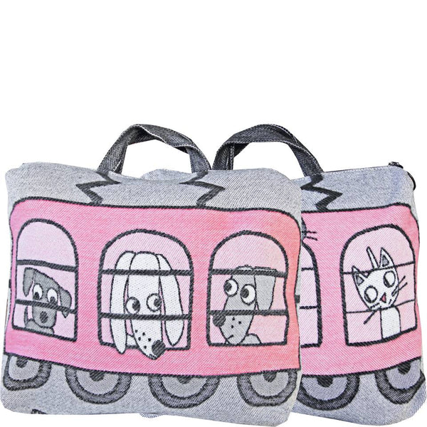 Cats & Dogs Train Pillow Case, Pink